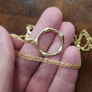 Gold Bamboo Circle Pendant Necklace